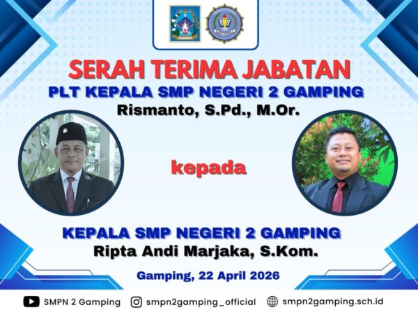Sertijab Kepala SMP Negeri 2 Gamping Tahun 2026: Melanjutkan Kepemimpinan, Mewujudkan Prestasi Sertijab Kepala SMP Negeri 2 Gamping Tahun 2026: Melanjutkan Kepemimpinan, Mewujudkan Prestasi